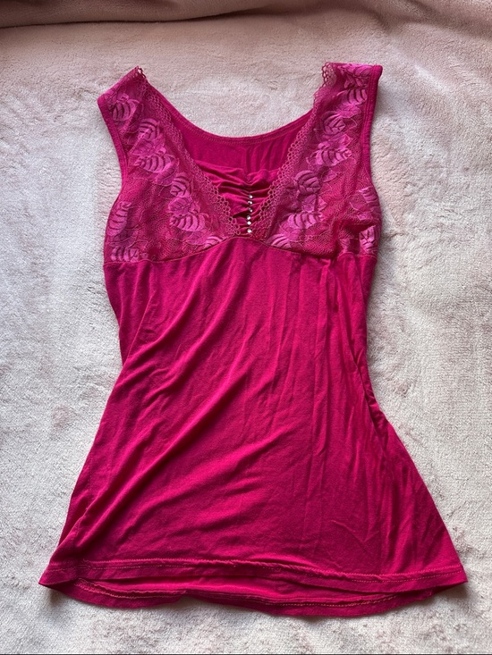 Tops - Hot pink Lace Trim Tank Top